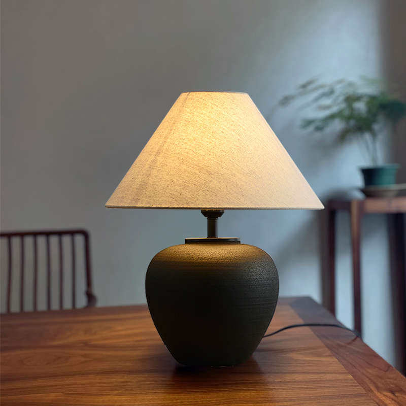 侘寂风手工陶罐台灯日式民宿设计师客厅卧室床头装饰台灯