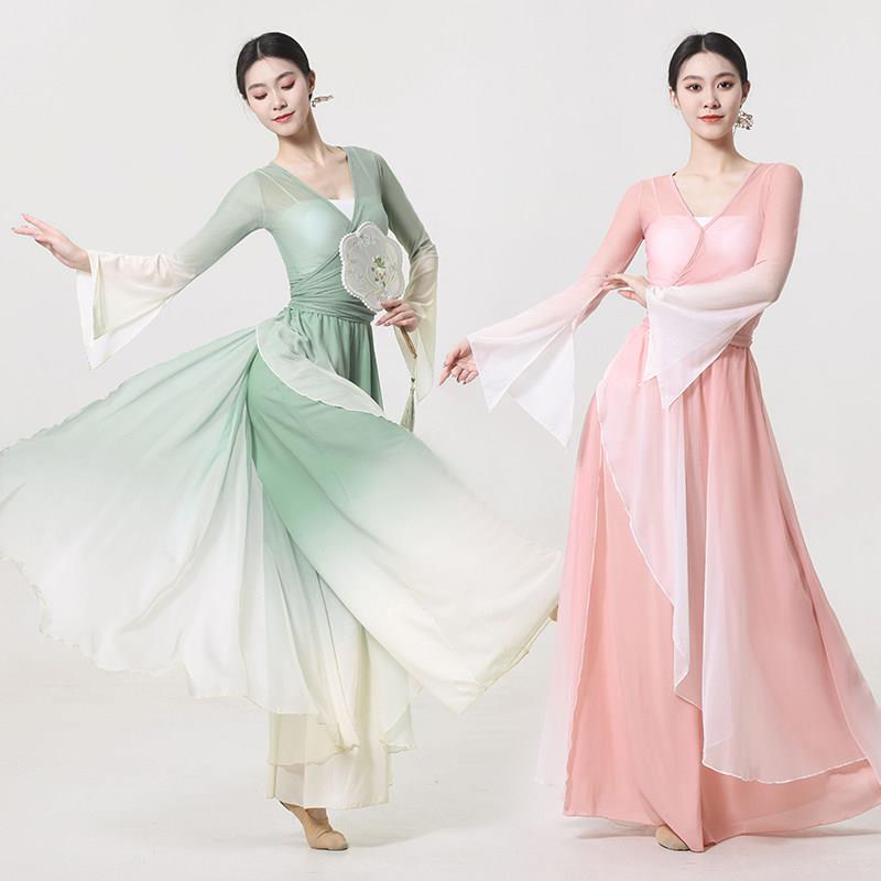 古典舞舞蹈服女飘逸身韵纱衣渐层舞蹈裙裤长裤套装中国舞演出服装