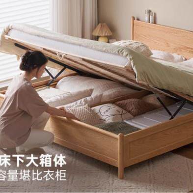 实木箱体床简约橡木主卧双人床高箱储物收纳床北欧风实木床优选