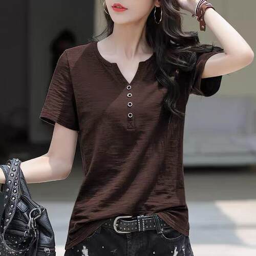 Short sleeved T-shirt for women with V-neck for slimming,