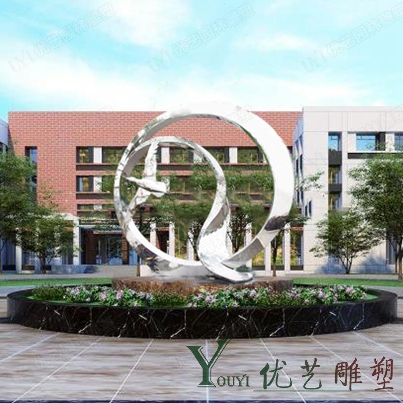 地产广场水景圆环标志摆件定制安装鲤鱼跃龙门圆形不锈钢鱼类雕塑
