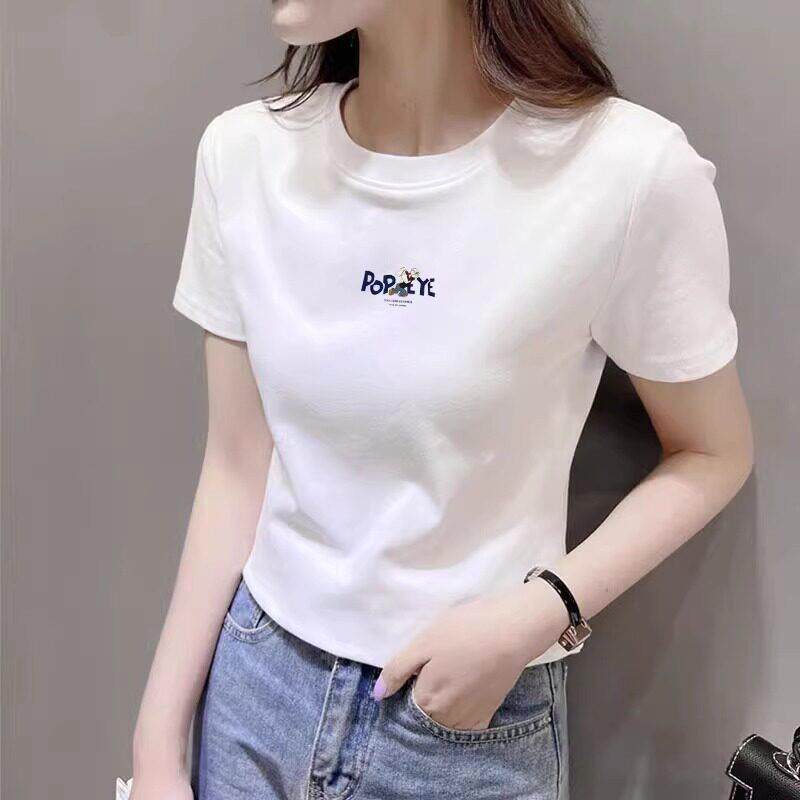 高端白色短袖t恤女2025夏季新款修身显瘦小个子短款内搭体恤上衣