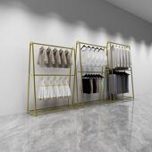 店陈列架落地衣架展厅金色货架子 童装 服装 店展示架双层挂衣架女装