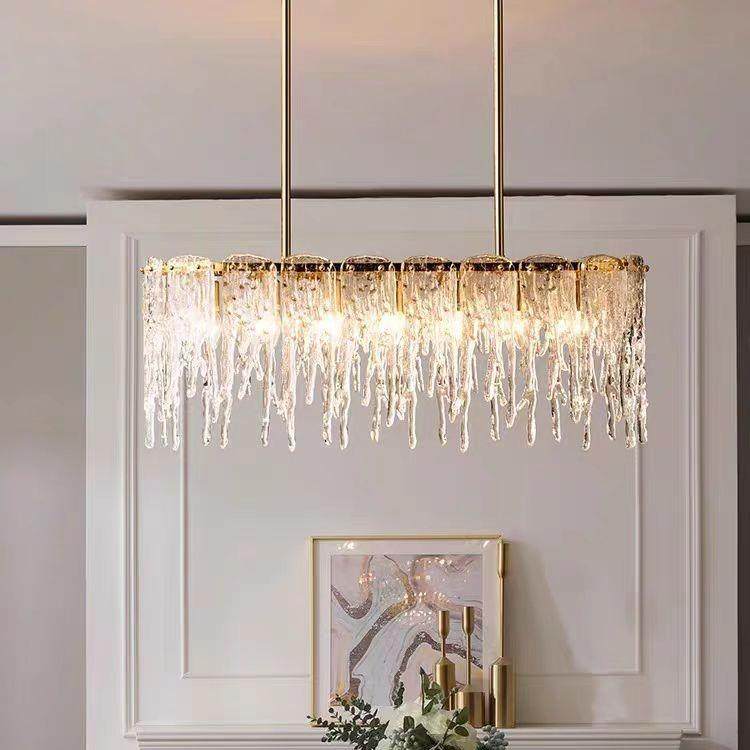 轻奢铜椭圆餐24147吊灯意简约全现代仿冰雕吧台灯创艺术长方形饭