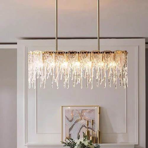 轻奢铜椭圆餐24147吊灯意简约全现代仿冰雕吧台灯创艺术长方形饭