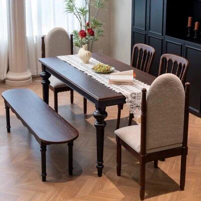 美式house实木餐桌椅中古风家用长方形饭桌法式复古风咖啡桌书桌