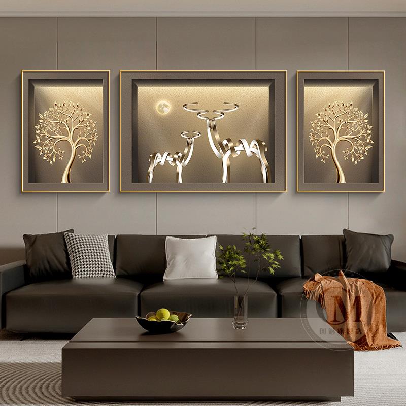 网红发客财树厅装饰画高现代沙发背景墙抽象麋级鹿轻画奢高挂档三