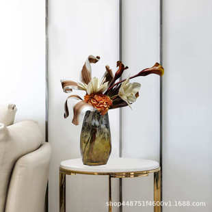 假花酒店装 现代轻奢仿真花家居软装 饰品玻璃花瓶插花餐桌客厅摆件