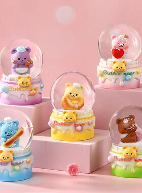 新款卡通星星兔提篮水晶球发光玻璃球树脂摆件少女心儿童玩具