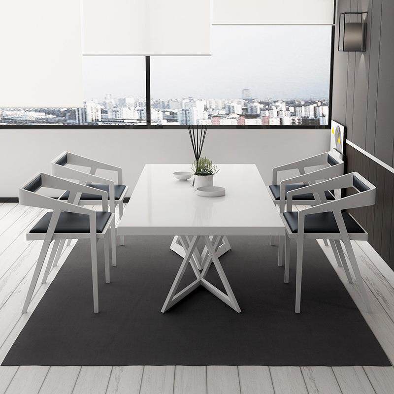 loft美式实木会议桌长桌简约办公桌白色大板桌工业风大型工作台