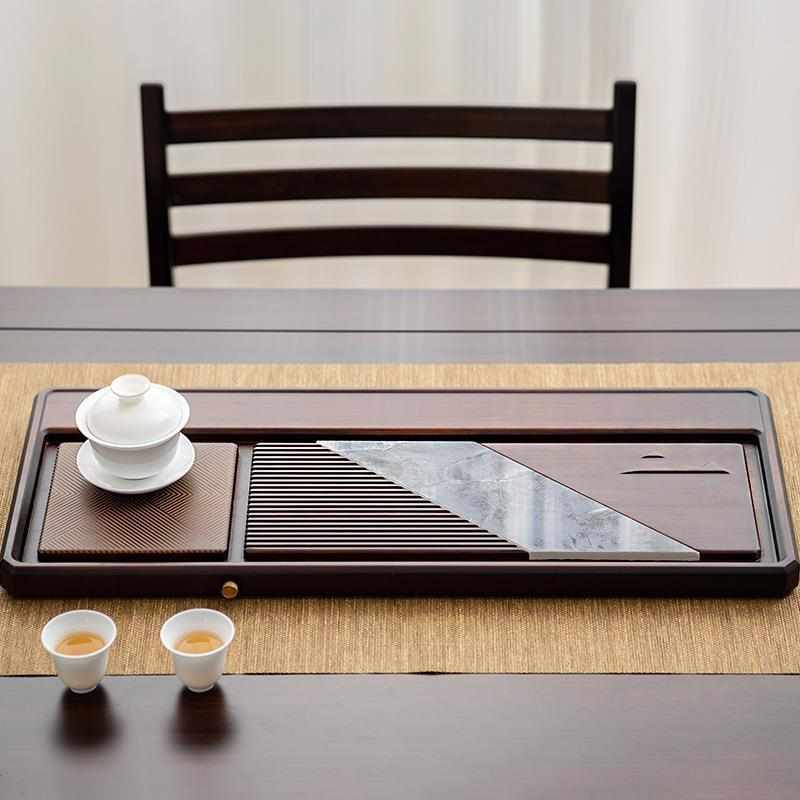 重竹乌金石茶盘 整块平板家用简约干泡盘重竹大小号茶台排水日式