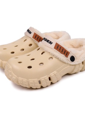 冬季棉鞋爆款新款轮胎鞋棉拖洞洞鞋情侣超轻踩屎感双色包头拖