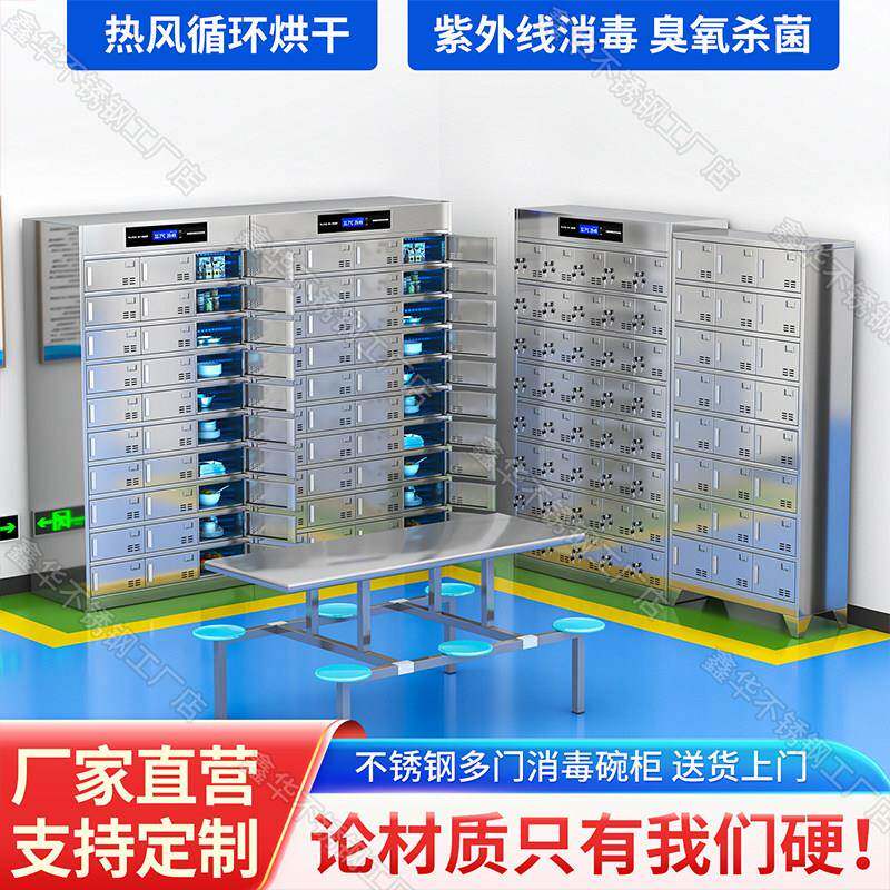 不锈钢食堂消毒碗盘柜员工餐盘柜高温紫外线杀菌消毒碗筷多门收纳