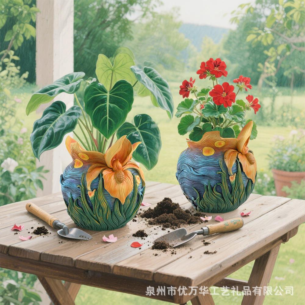 现货梵高星空多肉花盆树脂艺术盆栽摆件ins风桌面绿植花园装饰