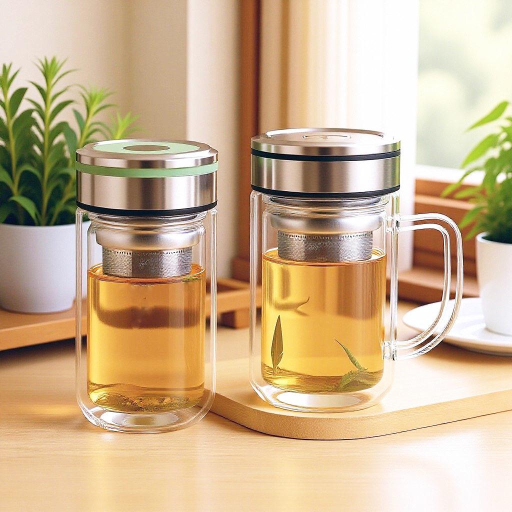 双层玻璃杯颜值硼硅矮胖水杯玻璃茶水分离胖胖泡茶杯子