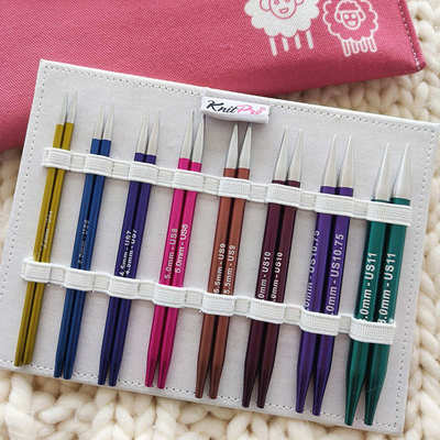 KnitPro Zing毛衣针常规/短/迷你可拆卸环形针彩色铝制棒针全套装