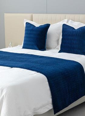 宝蓝色床尾巾抱枕组合酒店民宿床品现代简约床旗样板间大靠枕腰枕