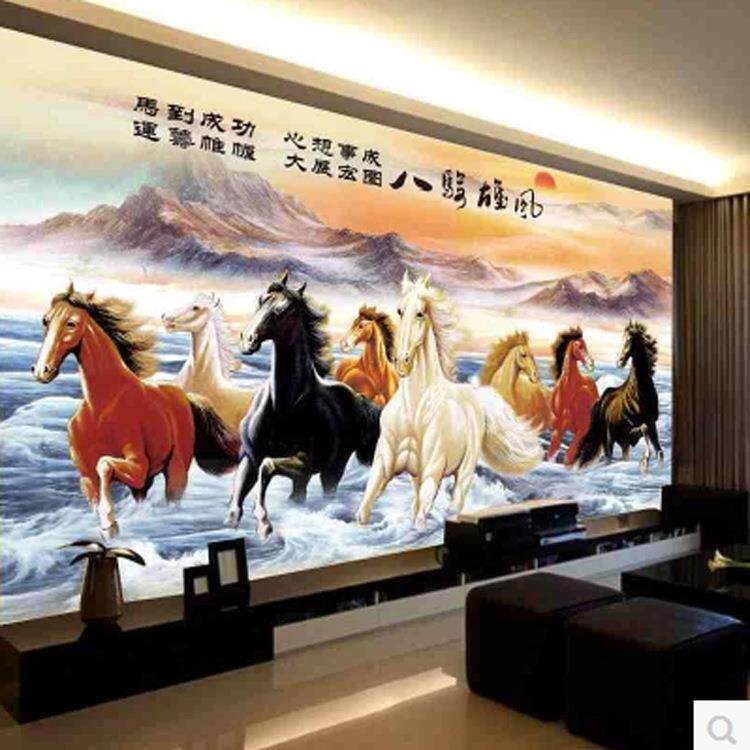 新款十字绣印花 客厅大幅八骏图蒙娜丽莎八骏雄风财源滚滚十字绣