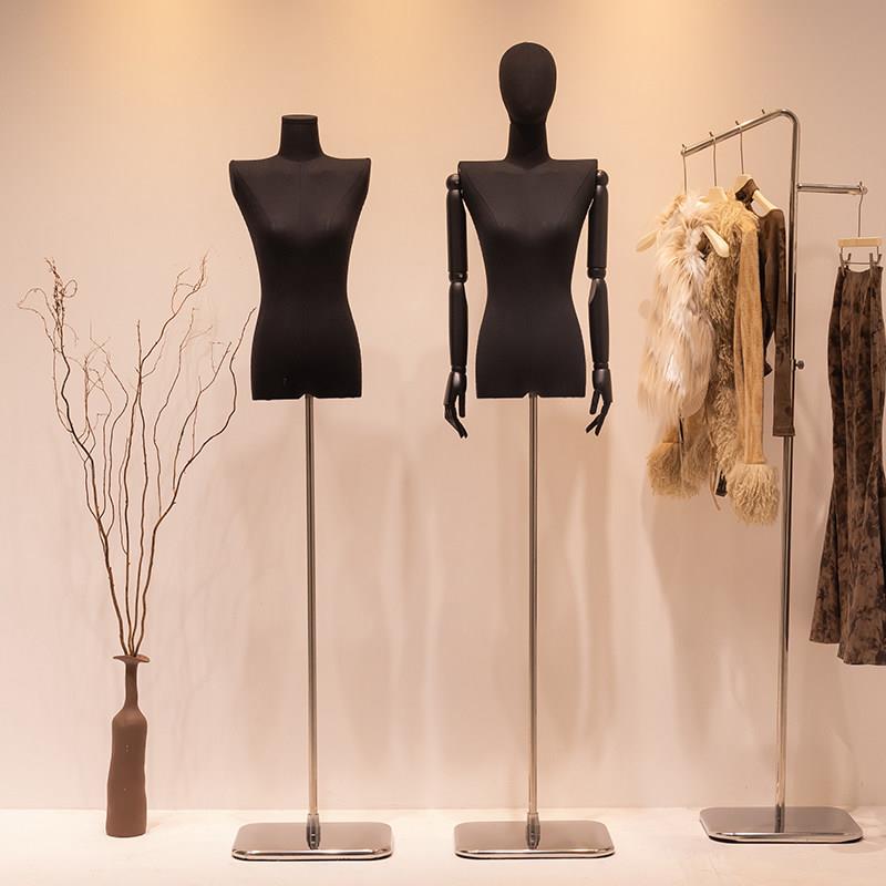 服装店黑色平肩模特道具女半身人偶女装人台直角肩橱窗展示架全身