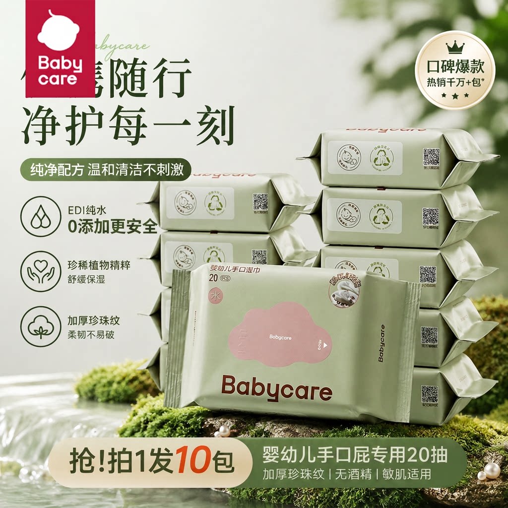 babycare婴儿湿巾新生儿手口屁专用加大加厚便携小包0添加EDI纯水