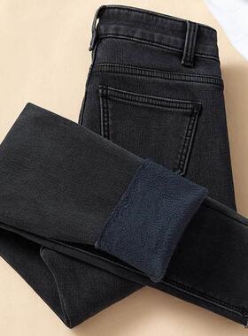 毛加绒牛仔裤女季冬边2YCLP-801高024新款腰弹力修身显瘦保暖紧身