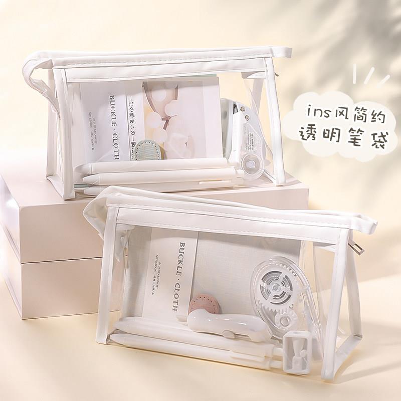 笔袋高中女卡通透明大容量纯色简约高颜值大学生日系化妆包收纳袋新款