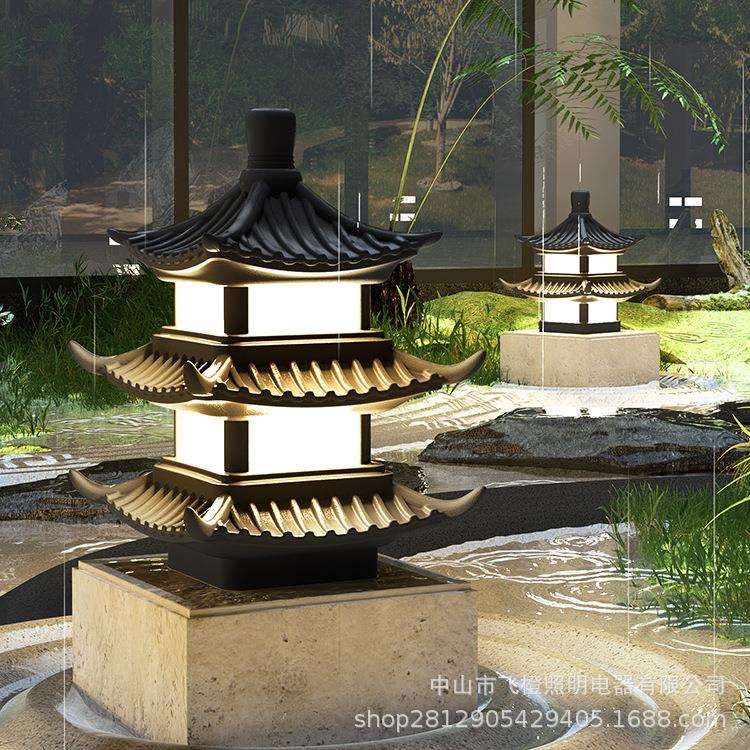 太阳能柱头灯户外防水庭院灯创意宝塔柱子灯新中式院墙大门门柱灯