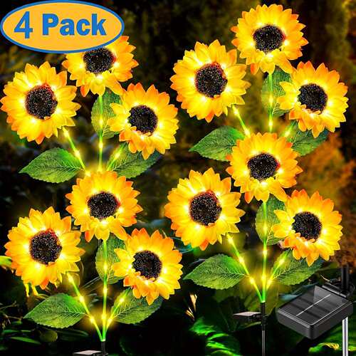 4pcsSolarSunflowerLightsOutdoor12Sunflower3in1