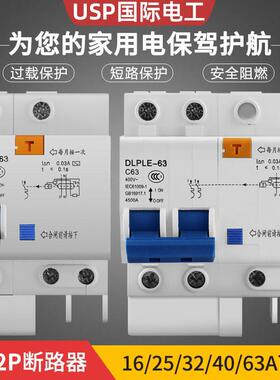 漏电保护器家用2P总开 空气开 关带漏电过载保护1P断路器63A