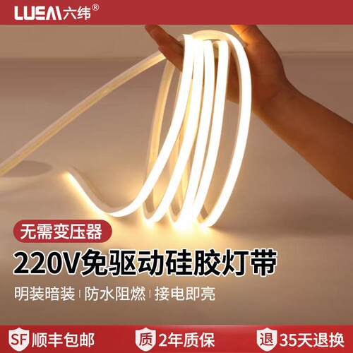 免驱动220V柔性矽胶LED灯带条户外防水外墙门头线形灯带槽 嵌入式