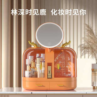 化妆品收纳盒防尘带镜子一体桌面家用箱大容量护肤品梳妆台置物架