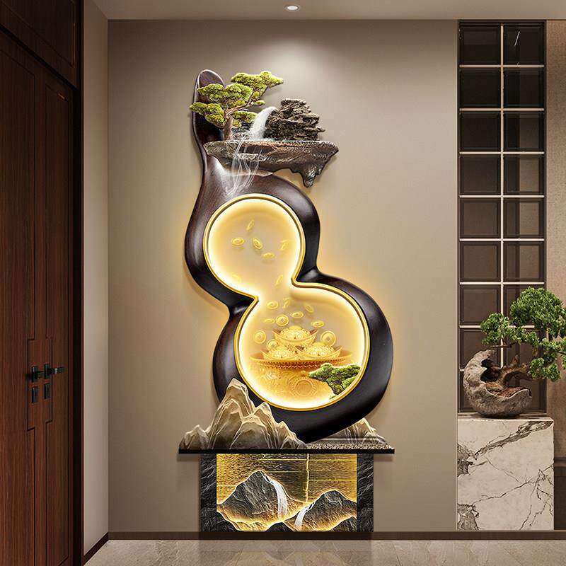 新中式葫芦玄关装饰画九鱼图走廊尽头立体挂画入户门正对墙壁画灯