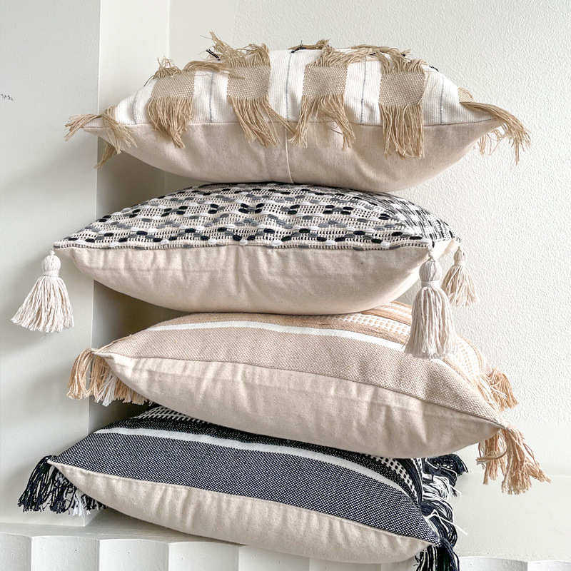 北欧ins抱枕沙发客厅棉麻流苏靠枕米白靠垫侘寂风民宿黑白长腰枕,居家布艺,靠垫/抱枕,淘宝优惠券,粉丝福利购,淘宝优惠卷