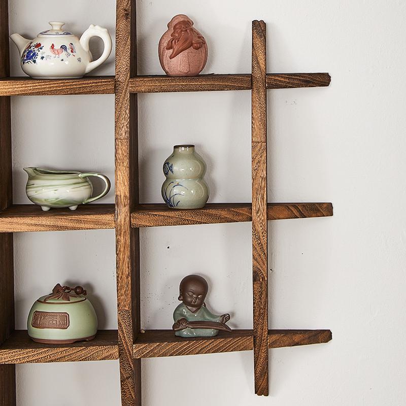 实木茶壶博古架茶具收纳摆放多宝阁挂墙圆弧形架茶杯茶叶收纳架子