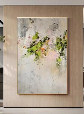 绿色抽象玄关装饰画现代简约灰白色客厅挂画意式极简肌理感落地画