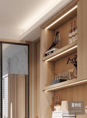 2mm免开槽超薄橱柜灯明装线条灯带酒柜层板灯led感应衣柜展柜灯条