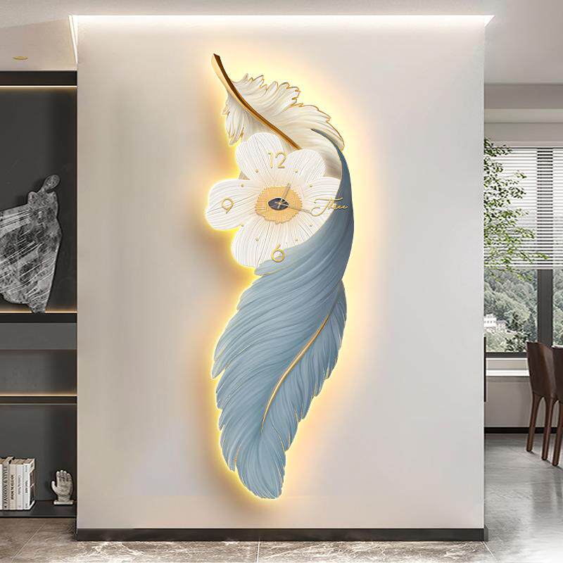 北欧轻奢玄关钟表装饰画创意led氛围感灯画入户壁画抽象走廊挂画
