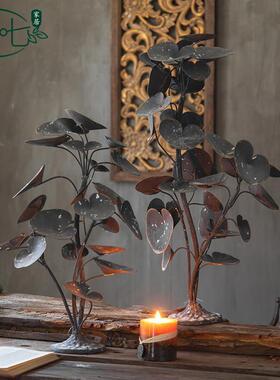 简约仿铜创意摄影道具复古做旧铁艺民宿客厅装饰玄关创意叶子摆件