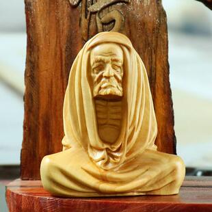 黄杨木雕摆件工艺品木质茶宠雕刻手把件把玩木收藏品坐禅达摩