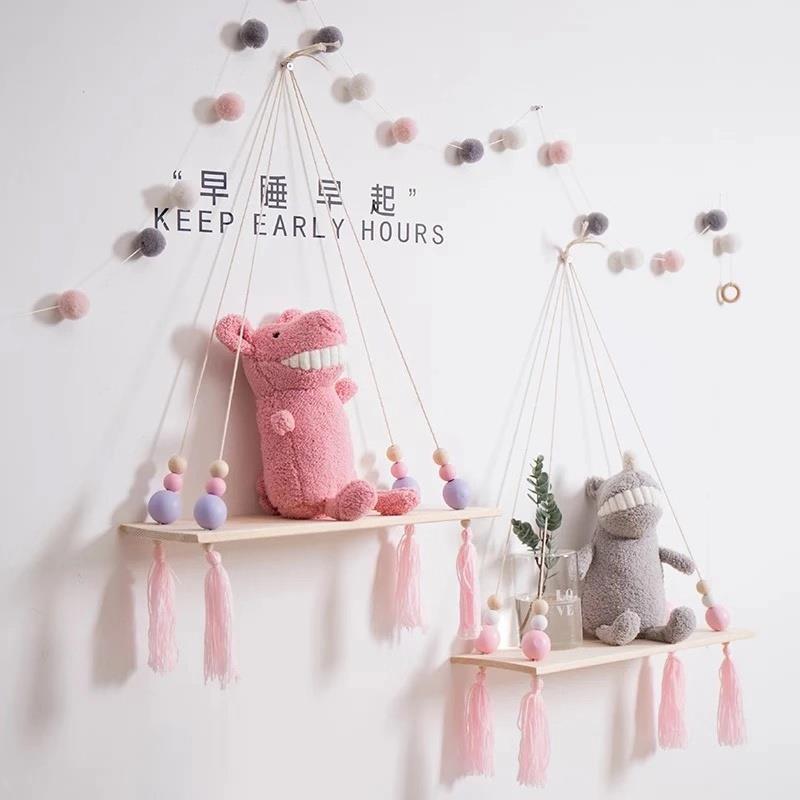 ins风少女心家居饰品壁饰木珠麻绳木托片装饰摆拍道具挂板置物板