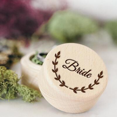速卖通亚马逊跨境热卖Bride&Groom戒指盒激光榉木新娘婚礼派对