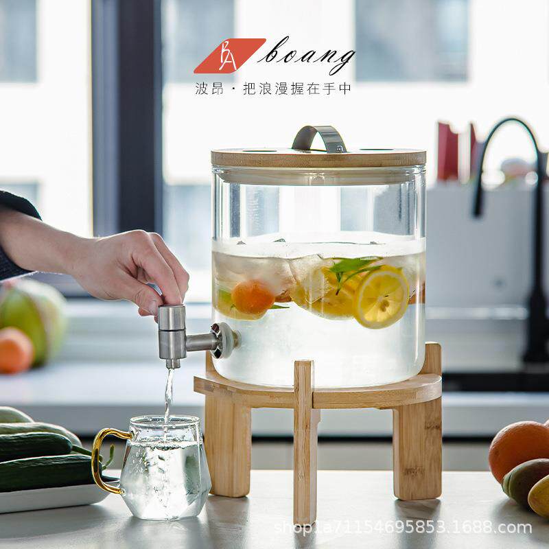 冷水壶带龙头家用玻璃饮料水果茶冷泡瓶聚会冰凉水桶耐高温茶饮