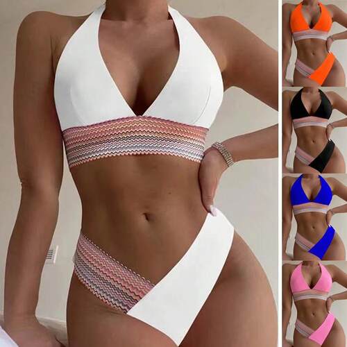 2026 New Colorblock Bikini Swimsuit Set, Bikini Sets, Deep