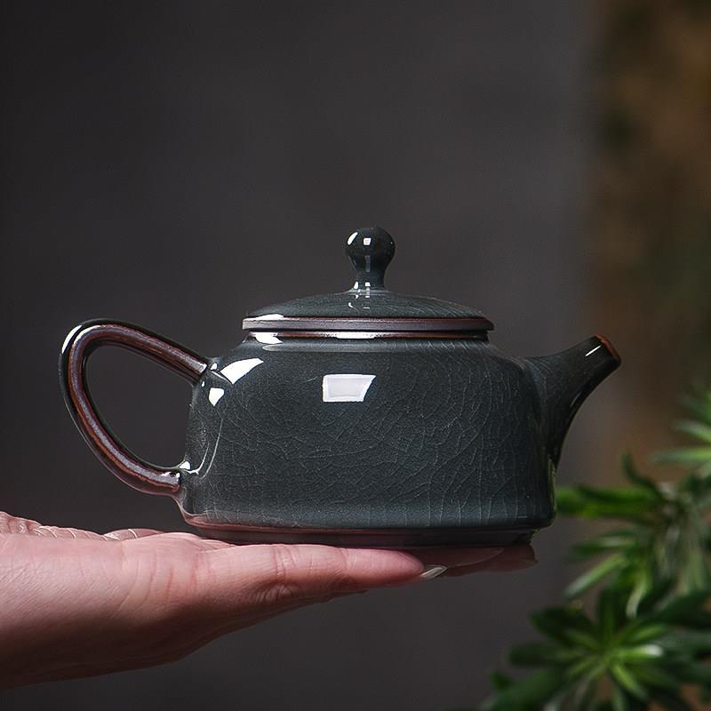 哥窑青瓷铁胎茶壶冰裂礼品手工功夫茶具套组陶瓷家用泡茶冲茶单壶