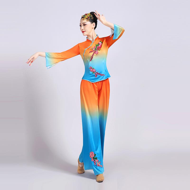 新款广场舞服装新款女套装秋季秧歌服扇子舞蹈服演出服古典弹力牛
