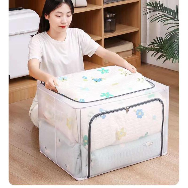 装被子可折叠衣服收纳箱透明防水防潮钢架收纳箱大号玩具收纳箱