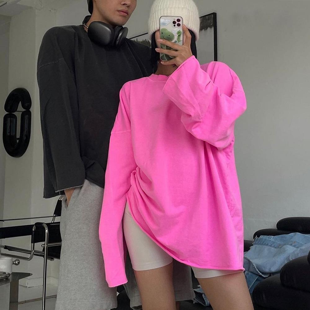 Spring womens color pink bottoming loose solid knitted