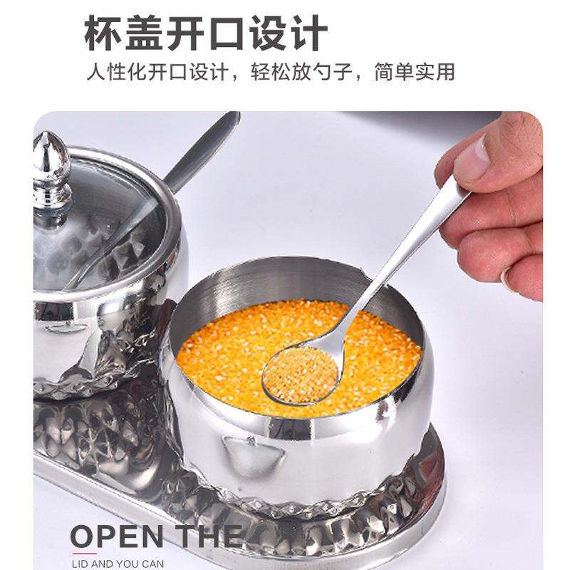 创意不锈钢调味罐式佐料盒带勺子玻璃调味瓶组合套用装厨RC115110