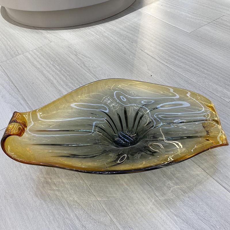 设计师简约现代厚实玻璃水果盘客厅茶几餐桌面创意琉璃间板间摆件