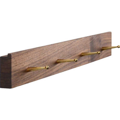 创意挂衣钩 客厅卧室玄关壁挂衣帽架黑胡桃实木黄铜架子 可免打孔